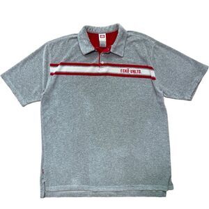 Vintage Y2K Ecko Velour Polo Shirt Mens L Gray Red Striped Velvet Rhino 24x30